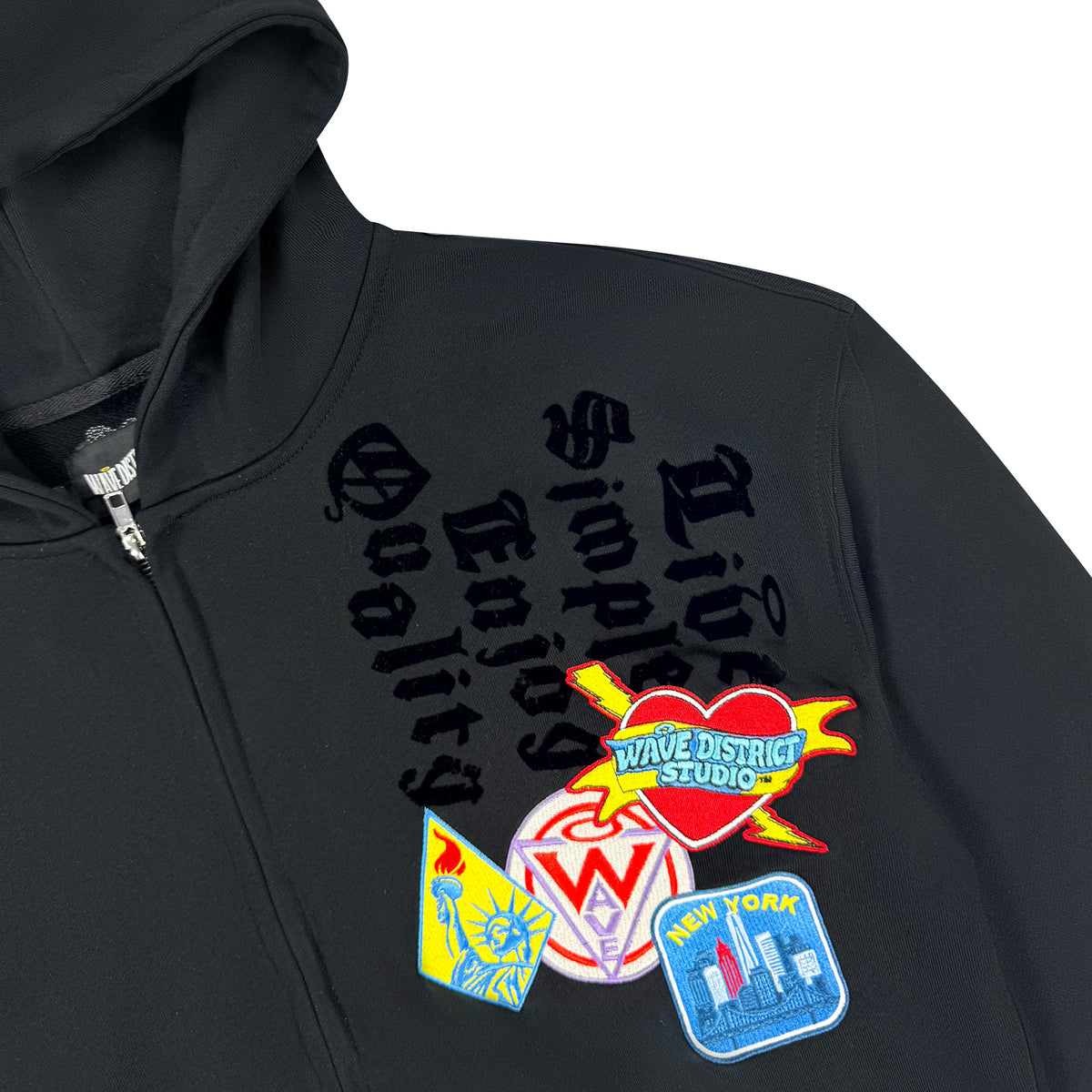 PATCHES ZIP UP HOODIE BLACK