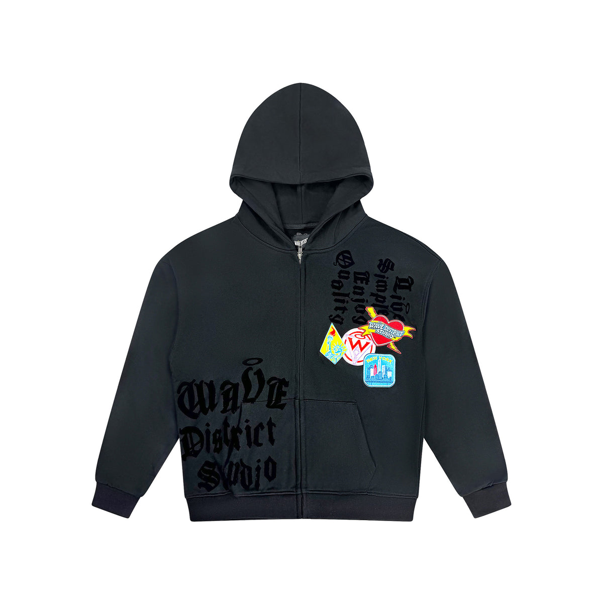 PATCHES ZIP UP HOODIE BLACK
